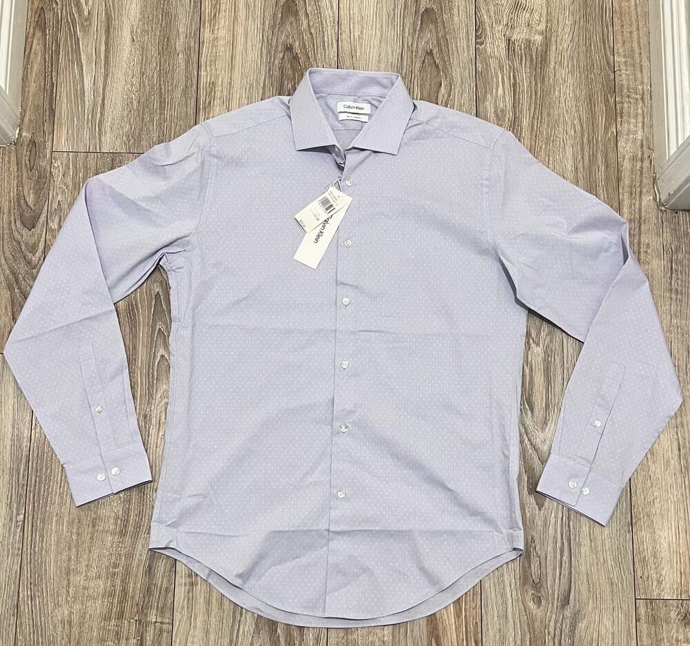 Calvin Klein Men's Slim Fit Stretch Lavender Micro-Pattern Dress Shirt